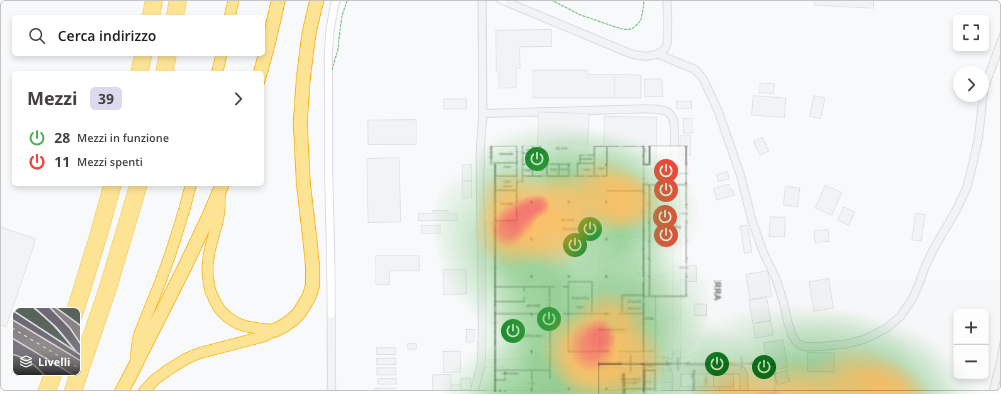 Heat Map di un magazzino con evidenziazione delle zone a rischio